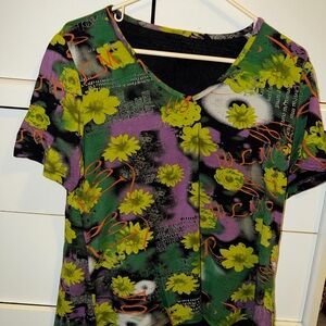 Floral V-Neck Women Top - Green, Purple, Black